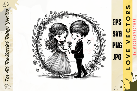 C380: Elegant Wedding Couple and Love Vectors