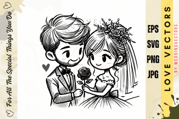 Elegant Romance: Design with Wedding Couple and Love Vectors - C376