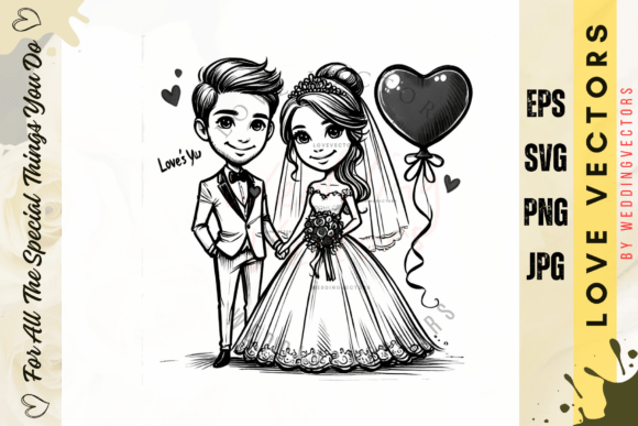 Elegant Wedding Couple and Love Vectors: C3679 Collection