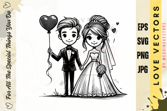 Elevate Designs with Wedding Couple and Love Vectors - C3749