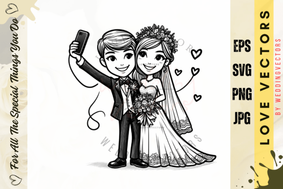 Enchanting Wedding Couple and Love Vectors - C3192