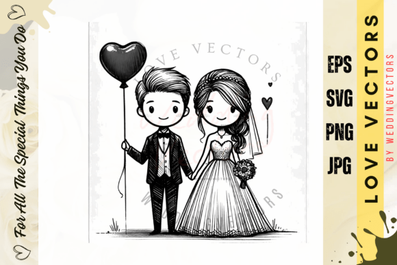 Modern Romance in Design: Wedding Couple and Love Vectors - C3624