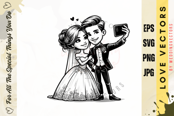 Romantic Design Elements: Wedding Couple and Love Vectors